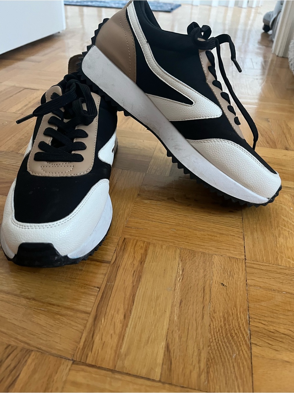 Call It Spring Women's Black, White & Tan Retro Runner Sneakers